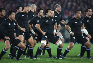 LIMERICK, IRELAND - NOVEMBER 18:  (L to R) Mils Muliaina, Hosea Gear, Ben Franks, Piri Weepu, Liam Messam, Alby Mathewson, Brad Thorn, Hikawera Elliot and Cory Flynn of the All Blacks perform the Haka prior to the Munster V New Zealand All Blacks rugby match at Thomond Park on November 18, 2008 in Limerick, Ireland.  (Photo by Ross Land/Getty Images)