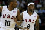 MACAU, CHINA - JULY 31:  LeBron James #6 runs with the ball flanked by teammate Kobe Bryant # 10  of the USA Basketball Men's Senior National Team during the USA Basketball International challenge between USA and Turkey at the Venetian hotel on July 31, 2008 in Macau, China.  (Photo by Stu Forster/Getty Images)