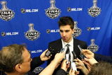 PITTSBURGH - JUNE 02:  NHL top prospect John Tavares talks to the media after the Pittsburgh Penguins and Detroit Red Wings Team Practices before Game 3 of the 2009 NHL Stanley Cup Finals at Mellon Arena on June 2, 2009 in Pittsburgh, Pennsylvania.  (Photo by Harry How/Getty Images)