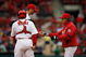 ST. LOUIS - APRIL 6:  Manager Tony La Russa takes the ball from pitcher Adam Wainwright #50 of the St. Louis Cardinals as catcher Yadier Molina looks on against the Pittsburgh Pirates during Opening Day on April 6, 2009 at Busch Stadium in St. Louis, Missouri.  The Pirates beat the Cardinals 6-4. (Photo by Dilip Vishwanat/Getty Images)  