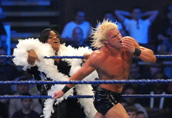 NEW YORK - APRIL 28:  Actress Sherri Shepherd smacks WWE wrestler dolph Ziggler during a match between Ziggler and M.V.P at WWE SmackDown at Madison Square Garden on April 28, 2009 in New York City.  (Photo by George Napolitano/Getty Images)