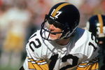 ATLANTA - NOVEMBER 1:  Quarterback Terry Bradshaw #12 of the Pittsburgh Steelers calls the play during the game against the Atlanta Falcons at Fulton County Stadium on November 1, 1981 in Atlanta, Georgia. The Steelers defeated the Falcons 34-20.  (Photo by: Scott Cunningham/Getty Images).