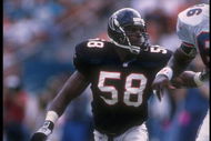 3 Dec 1995:  Linebacker Jessie Tuggle of the Atlanta Falcons looks on during a game against the Miami Dolphins at Joe Robbie Stadium in Miami, Florida.  The Dolphins won the game, 21-20. Mandatory Credit: Scott Halleran  /Allsport