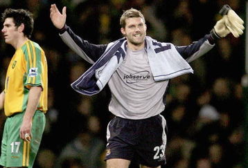 LONDON - JANUARY 8:  James Walker, the West Ham goalkeeper, celebrates at the end of  the FA Cup Third Round match between West Ham United and Norwich City at Upton Park on January 8, 2005 in London, England.  (Photo by Phil Cole/Getty Images)
