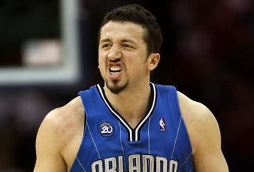 CLEVELAND - MAY 22: Hedo Turkoglu #15 of the Orlando Magic reacts between plays against the Cleveland Cavaliers in Game Two of the Eastern Conference Finals during the 2009 Playoffs at Quicken Loans Arena on May 22, 2009 in Cleveland, Ohio. NOTE TO USER: User expressly acknowledges and agrees that, by downloading and or using this photograph, User is consenting to the terms and conditions of the Getty Images License Agreement  (Photo by Elsa/Getty Images)