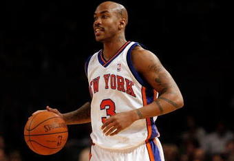 NEW YORK - OCTOBER 24:  Stephon Marbury #3 of the New York Knicks dribbles up court during the first half of a preseason game against the New Jersey Nets on October 24, 2008 at Madison Square Garden in New York City. NOTE TO USER: User expressly acknowledges and agrees that, by downloading and or using this photograph, User is consenting to the terms and conditions of the Getty Images License Agreement. (Photo by Jarrett Baker/Getty Images)