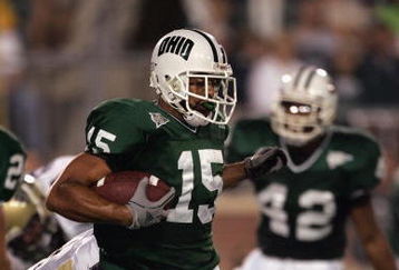 ATHENS, OH - SEPTEMBER 9:  Wide receiver Robert Preston #15 of the Ohio University Bobcats runs with the ball during a game against of the University of Pittsburgh Panthers at the Peden Stadium on September 9, 2005 in Athens, Ohio.  Ohio won 16-10 in overtime.  (Photo by Harry How/Getty Images)