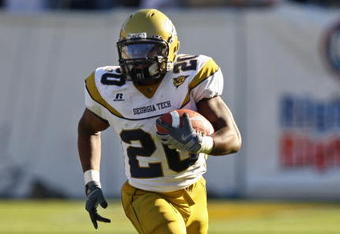 ATLANTA - NOVEMBER 1:  Running back Roddy Jones #20 of the Georgia Tech Yellow Jackets ran for 39 yards during the game against the Florida State Seminoles at Bobby Dodd Stadium at Historic Grant Field on November 1, 2008 in Atlanta, Georgia.  The Yellow Jackets beat the Seminoles 31-28.  (Photo by Mike Zarrilli/Getty Images)