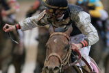 LOUISVILLE, KY - MAY 02:  Jockey Calvin Borel atop Mine That Bird crosses the finish line to win the 135th running of the Kentucky Derby on May 2, 2009 at Churchill Downs in Louisville, Kentucky.  (Photo by Matthew Stockman/Getty Images)