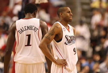 PHILADELPHIA - APRIL 30:  Andre Iguodala #9 of the Philadelphia 76ers stands with his hands on his hips  against the Orlando Magic during Game Six of the Eastern Conference Quarterfinals at Wachovia Center on April 30, 2009 in Philadelphia, Pennsylvania. NOTE TO USER: User expressly acknowledges and agrees that, by downloading and or using this photograph, User is consenting to the terms and conditions of the Getty Images License Agreement.  (Photo by Nick Laham/Getty Images)