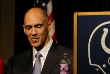 INDIANAPOLIS - JANUARY 12: Tony Dungy, head coach of the Indianapolis Colts, reacts during the press conference announcing his retirement at the Indianapolis Colts Complex on January 12, 2009 in Indianapolis, Indiana.  (Photo by Ron Hoskins/Getty Images)
