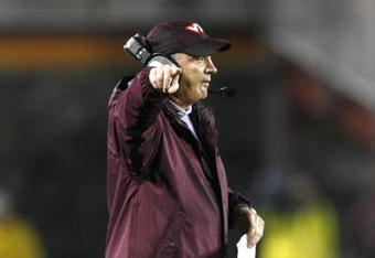 BLACKSBURG ? OCTOBER 25:  Head coach Frank Beamer of the Virginia Tech Hokies signals during the game against the Boston College Eagles at Lane Stadium on October 25, 2007 in Blacksburg, Virginia. (Photo by Kevin C. Cox/Getty Images)