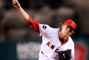 ANAHEIM, CA - APRIL 10:  Pitcher Jered Weaver #36 of the Los Angeles Angels throws a pitch against the Boston Red Sox at Angel Stadium April 10, 2009 in Anaheim, California.  (Photo by Kevork Djansezian/Getty Images)