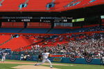 MIAMI - APRIL 06:  Starting pitcher Ricky Nolasco #47 of the Florida Marlins throws the first pitch of the game against the Washington Nationals on opening day at Dolphin Stadium on April 6, 2009 in Miami, Florida.  (Photo by Doug Benc/Getty Images)