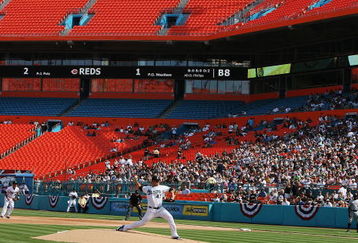 MIAMI - APRIL 06:  Starting pitcher Ricky Nolasco #47 of the Florida Marlins throws the first pitch of the game against the Washington Nationals on opening day at Dolphin Stadium on April 6, 2009 in Miami, Florida.  (Photo by Doug Benc/Getty Images)