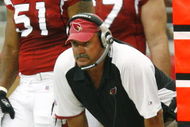GLENDALE, AZ - SEPTEMBER 30: Offensive line coach Russ Grimm of the Arizona Cardinals watches from sideline during a 21-14 win over the Pittsburgh Steelers at University of Phoenix Stadium on September 30, 2007 in Glendale, Arizona. (Photo by Kevin Terrell/Getty Images