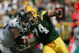 GREEN BAY, WI - SEPTEMBER 09: Aaron Kampman #74 of the Green Bay Packers rushes against Jon Runyan #69 of the Philadelphia Eagles on September 9, 2007 at Lambeau Field in Green Bay, Wisconsin. The Packers defeated the Eagles 16-13. (Photo by Jonathan Daniel/Getty Images)