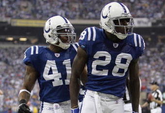 INDIANAPOLIS - JANUARY 06:  (L-R) Antoine Bethea and Marlin Jackson #28 of the Indianapolis Colts celebrate a defensive play against the Kansas City Chiefs during their AFC Wild Card Playoff Game January 6, 2007 at RCA Dome in Indianapolis, Indiana.   (Photo by Andy Lyons/Getty Images)