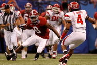 NEW ORLEANS - JANUARY 02:  Wide receiver Julio Jones #8 of the Alabama Crimson Tide looks to make a move on Sean Smith #4 of the Utah Utes after making a catch in the second quarter during the 75th Allstate Sugar Bowl at the Louisiana Superdome on January 2, 2009 in New Orleans, Louisiana.  (Photo by Chris Graythen/Getty Images)