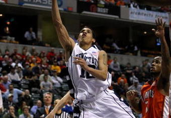 INDIANAPOLIS - MARCH 13:  Talor Battle #12 of the Penn State Nittany Lions drives for a shot attempt against the Illinois Fighting Illini during the Big Ten Men's Basketball Tournament at Conseco Fieldhouse on March 13, 2008 in Indianapolis, Indiana. Illionis won 64-63. (Photo by Jonathan Daniel/Getty Images)