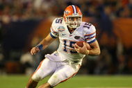 MIAMI - JANUARY 08: Tim Tebow #15 of the Florida Gators runs the ball against the Oklahoma Sooners during the FedEx BCS National Championship game at Dolphin Stadium on January 8, 2009 in Miami, Florida. (Photo by Doug Benc/Getty Images)