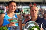 ROME - MAY 09:  Dinara Safina of Russia and Svetlana Kuznetsova of Russia pose with their trophies after Safina won their Singles Final match during day six of the Sony Ericsson WTA Tour Internazionli BNL D'Italia event at Foro Italico on May 9, 2009 in Rome, Italy.  (Photo by Ryan Pierse/Getty Images)