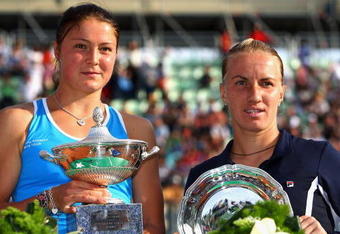 ROME - MAY 09:  Dinara Safina of Russia and Svetlana Kuznetsova of Russia pose with their trophies after Safina won their Singles Final match during day six of the Sony Ericsson WTA Tour Internazionli BNL D'Italia event at Foro Italico on May 9, 2009 in Rome, Italy.  (Photo by Ryan Pierse/Getty Images)