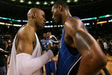 BOSTON - MAY 17:  Ray Allen #20 of the Boston Celtics congratulates Rashard Lewis #9 of the Orlando Magic after Game Seven of the Eastern Conference Semifinals during the 2009 NBA Playoffs at TD Banknorth Garden on May 17, 2009 in Boston, Massachusetts. The Orlando Magic defeated the Boston Celtics 101-82 to advance to the Eastern Conference Finals. NOTE TO USER: User expressly acknowledges and agrees that, by downloading and or using this photograph, User is consenting to the terms and conditions of the Getty Images License Agreement.  (Photo by Elsa/Getty Images)