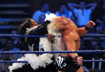 NEW YORK - APRIL 28:  Actress Sherri Shepherd smacks WWE wrestler Dolph Ziggler during a match between Ziggler and M.V.P at WWE SmackDown at Madison Square Garden on April 28, 2009 in New York City.  (Photo by George Napolitano/Getty Images)