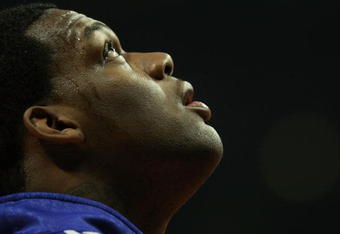 CHICAGO - JANUARY 08: Eddy Curry #34 of the New York Knicks waits for a ball during warm-ups before a game against the Chicago Bulls on January 8, 2008 at the United Center in Chicago, Illinois. The Knicks defeated the Bulls 105-100. NOTE TO USER: User expressly acknowledges and agreees that, by downloading and/or using this Photograph, User is consenting to the terms and conditions of the Getty Images License Agreement. (Photo by Jonathan Daniel/Getty Images)  