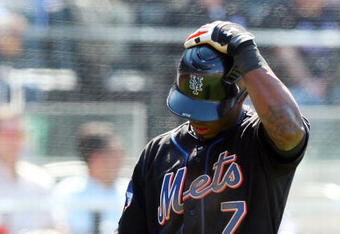 NEW YORK - MAY 13:  Jose Reyes #7 of the New York Mets bats against the Atlanta Braves on May 13, 2009 at Citi Field in the Flushing neighborhood of the Queens borough of New York City. The Braves defeated the Mets 8-7 in twelve innings.  (Photo by Jim McIsaac/Getty Images)