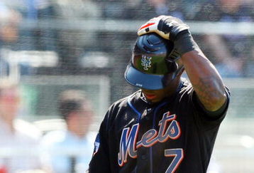 NEW YORK - MAY 13:  Jose Reyes #7 of the New York Mets bats against the Atlanta Braves on May 13, 2009 at Citi Field in the Flushing neighborhood of the Queens borough of New York City. The Braves defeated the Mets 8-7 in twelve innings.  (Photo by Jim McIsaac/Getty Images)