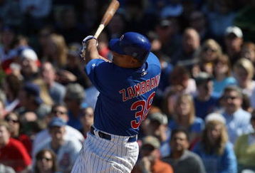 CHICAGO - APRIL 17:  Carlos Zambrano #38 of the Chicago Cubs bats against the St. Louis Cardinals on April 17, 2009 at Wrigley Field in Chicago, Illinois. (Photo by Jonathan Daniel/Getty Images) 