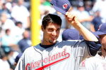 NEW YORK - APRIL 16:  Carl Pavano #44 of the Cleveland Indians tips his hat during player introductions before the opening day game against the New York Yankees at the new Yankee Stadium on April 16, 2009 in the Bronx borough of New York City. This is the first regular season MLB game being played at the new venue which replaced the old Yankee Stadium as the Yankees home field.  (Photo by Jim McIsaac/Getty Images)