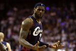 ORLANDO, FL - MAY 30: LeBron James #23 of the Cleveland Cavaliers reacts after a play against the Orlando Magic in Game Six of the Eastern Conference Finals during the 2009 Playoffs at Amway Arena on May 30, 2009 in Orlando, Florida. NOTE TO USER: User expressly acknowledges and agrees that, by downloading and or using this photograph, User is consenting to the terms and conditions of the Getty Images License Agreement  (Photo by Elsa/Getty Images)