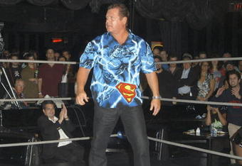 HOLLYWOOD,CA - MAY 16:  (U.S. TABS AND HOLLYWOOD REPORTER OUT)  Wrestler Jerry 'The King' Lawler performs at the The Comedy Store after- show at 'Andy Kaufman: Dead or Alive?'  a celebration and tribute to Andy Kaufman at The House of Blues on May 16, 2004 in Hollywood, California.  (Photo by Stephen Shugerman/Getty Images)