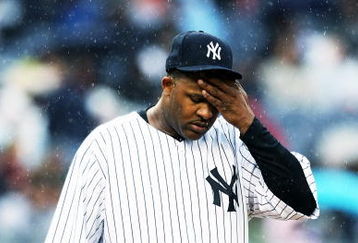 NEW YORK - APRIL 22:  CC Sabathia #52 of the New York Yankees reacts after giving up a home run by Kurt Suzuki of the Oakland Athletics during their game on April 22, 2009 at Yankee Stadium in the Bronx borough of New York City.  (Photo by Al Bello/Getty Images)