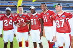 TAMPA, FL - JANUARY 27:  (L-R) Pro Bowlers; Adrian Wilson #24, Kurt Warner #13, Anquan Boldin #81, Larry Fitzgerald #11 and Sean Morey #87 of the Arizona Cardinals during the NFC Media Day at Raymond James Stadium on January 27, 2009 in Tampa, Florida.  (Photo by Scott Halleran/Getty Images)
