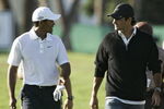 UNITED STATES - MARCH 21:  Tiger Woods and Roger Federer during a practice round at the CA Championship held at the Doral Resort and Spa on the Blue Monster Course in Miami, Florida on Wednesday, March 21, 2007.  (Photo by Sam Greenwood/Getty Images)