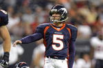 HOUSTON - AUGUST 9: Kicker Matt Prater #5 of the Denver Broncos follows his field goal attempt during the game against the Houston Texans at Reliant Stadium on August 9, 2008 in Houston, Texas. (Photo by: Ronald Martinez/Getty Images)