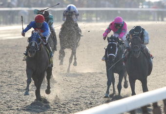ELMONT, NY - JUNE 06:  Summer Bird riden by Kent J. Desormeaux (L) passes Mine That Bird riden by Calvin Borel takes to take the lead en route to winning the 141st Running of the Belmont Stakes at Belmont Racetrack on June 6, 2009 in Elmont, New York.  (Photo by Nick Laham/Getty Images)