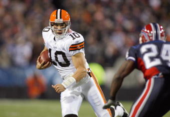 ORCHARD PARK - NOVEMBER 17:  Quarterback Brady Quinn #10 of the Cleveland Browns runs the ball during the game against the Buffalo Bills at Ralph Wilson Stadium on November 17, 2008 in Orchard Park, New York. (Photo by: Rick Stewart/Getty Images)