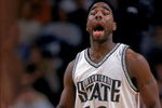 10 Mar 2000: Mateen Cleaves #12 of the Michigan State Spartans dribbles the ball down court during the Big 10 Tournament Championship Game against the Iowa Hawkeyes at the United Center in Chicago, Illinois. The Spartans defeated the Hawkeyes 75-65. Mandatory Credit: Jonathan Daniel  /Allsport