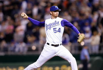 KANSAS CITY, MO - APRIL 15:  Mike MacDougal #54 of the Kansas City Royals pitches during the game with the Detroit Tigers on April 15,2005 at Kauffman Stadium in Kansas City, Missouri. The Royals won 6-5. (Photo by Elsa/Getty Images)