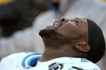 GREEN BAY, WI - DECEMBER 28: Gosder Cherilus #77 of the Detroit Lions sits on the bench near the end of a game against the Green Bay Pacekrs on December 28, 2008 at Lambeau Field in Green Bay, Wisconsin. The Packers defeated the Lions 31-21. (Photo by Jonathan Daniel/Getty Images)