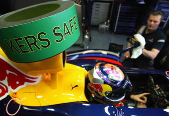 JEREZ DE LA FRONTERA, SPAIN - FEBRUARY 09:  The warning sign on the Red Bull Racing RB5 car of Sebastian Vettel signals that the KERS energy system is disabled and the car is safe to touch during the Red Bull 2009 F1 Launch of the new RB5 Formula One car at the Circuito de Jerez on February 9, 2009 in Jerez de la Frontera, Spain. (Photo by Mark Thompson/Getty Images)