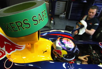 JEREZ DE LA FRONTERA, SPAIN - FEBRUARY 09:  The warning sign on the Red Bull Racing RB5 car of Sebastian Vettel signals that the KERS energy system is disabled and the car is safe to touch during the Red Bull 2009 F1 Launch of the new RB5 Formula One car at the Circuito de Jerez on February 9, 2009 in Jerez de la Frontera, Spain. (Photo by Mark Thompson/Getty Images)