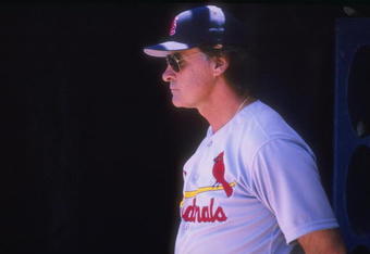 31 May 1998:  Manager Tony La Russa #10 of the St. Louis Cardinals looks on during a game against the San Diego Padres at the Qual Comm Stadium in San Diego, California. The Padres defeated the Cardinals 7-3. Mandatory Credit: Todd Warshaw  /Allsport