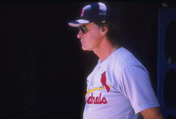 31 May 1998:  Manager Tony La Russa #10 of the St. Louis Cardinals looks on during a game against the San Diego Padres at the Qual Comm Stadium in San Diego, California. The Padres defeated the Cardinals 7-3. Mandatory Credit: Todd Warshaw  /Allsport