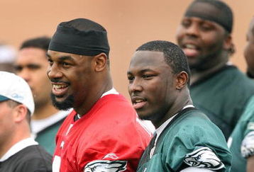 PHILADELPHIA - MAY 1: Quarterback Donovan McNabb #5 (L) stands  on the sideline with second round draft pick running back LeSean McCoy #29 of the Philadelphia Eagles during minicamp at the NovaCare Complex on May 1, 2009 in Philadelphia, Pennsylvania. (Photo by Hunter Martin/Getty Images)